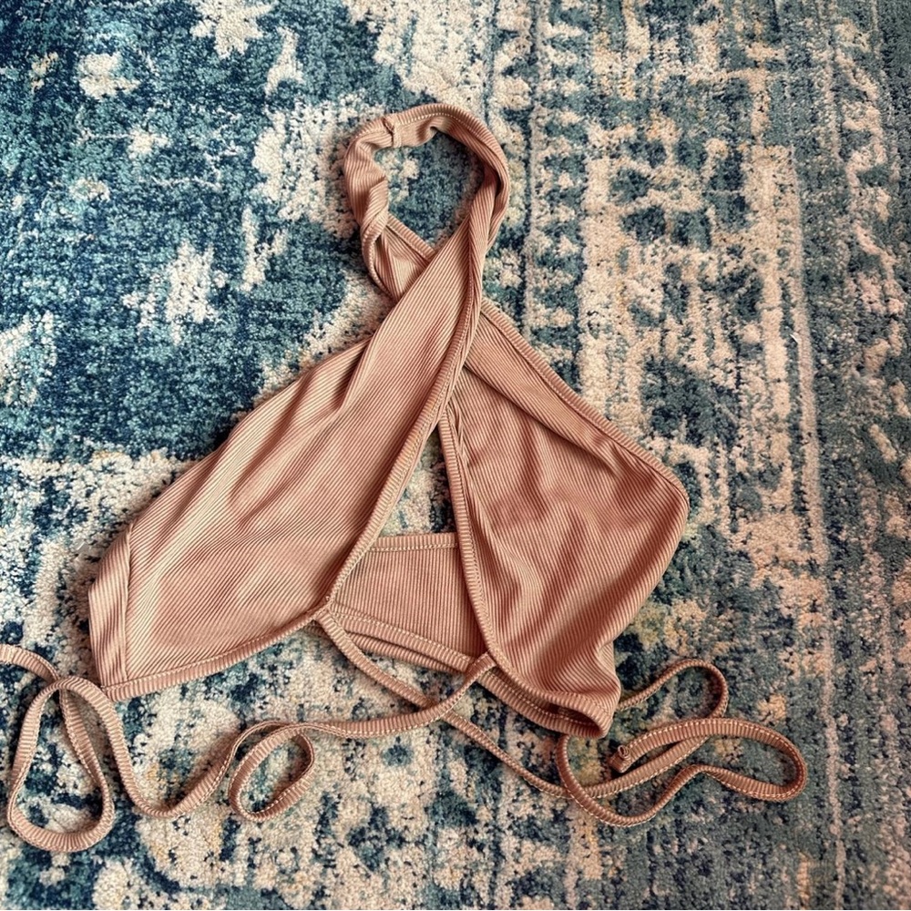 Tan Ribbed Halter Top